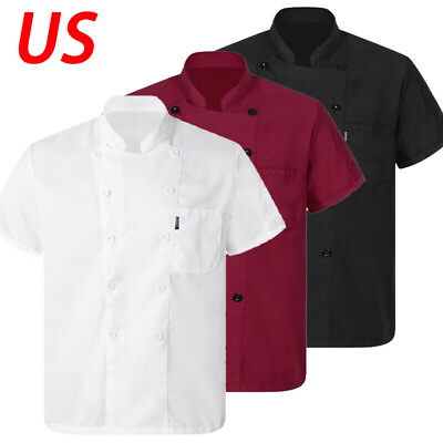 #ad Unisex Short Sleeve Chef Coat Jackets Kitchen Work Uniform Restaurant Cook Top $15.43
