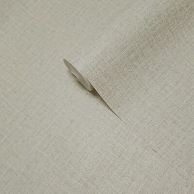 #ad Modern rustic grayish tan plain faux woven fabric textured plain Wallpaper rolls $99.00