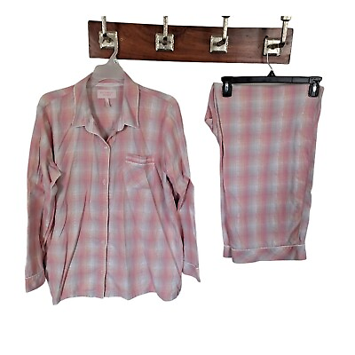 #ad Victoria Secret Pajama Set Woman XL 2 Piece Pink Plaid Soft Worn In Loungewear $19.99