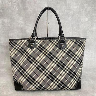 #ad Burberry check tote bag blackleather hand bag $158.14