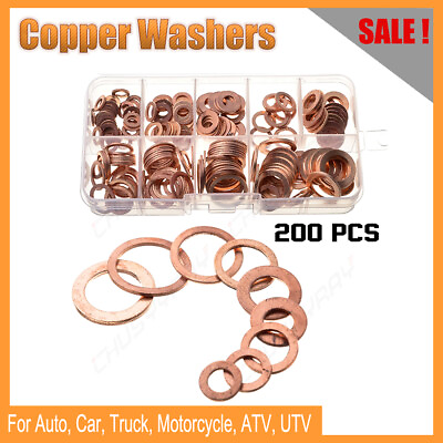 #ad 200pcs Copper Gasket Oil Seal Washer Copper O ring Seal Gasket Boxed M5 M14 $10.39