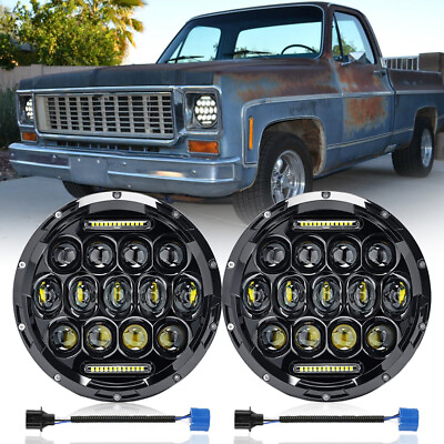 Pair 7quot; Round LED Headlights Hi Lo Beam For Chevy C10 C20 Pickup LUV Camaro Nova $47.99