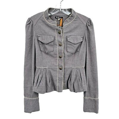 #ad Anthropologie Taikonhu High Line Jacket Peplum Crop Blazer 4 Grey Button Front $43.83