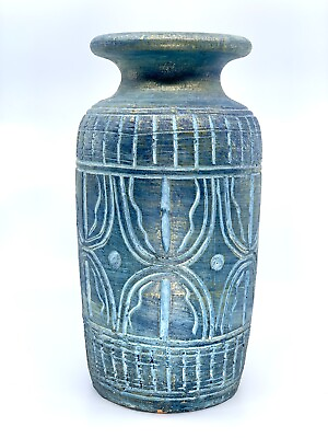 #ad LARGE 14quot; Blue Ceramic Stoneware Studio Art Pottery Vase Heavy 9lbs Beautiful $45.00