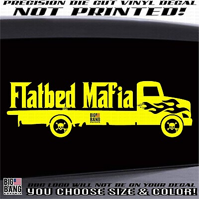 #ad Flatbed Mafia Truck Bumper Sticker Vinyl Decal Skull Cross Bones Flames Evil Tow $17.87