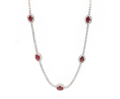 #ad 2.55ctw Oval Ruby and 4.50ctw Diamond Frame Station Necklace in 18K $7500.00