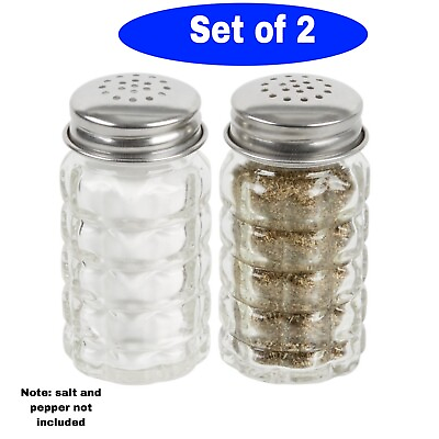 #ad Set of 2 Retro Style Glass Salt and Pepper Shakers 1.5 oz with Stainless Tops $8.50