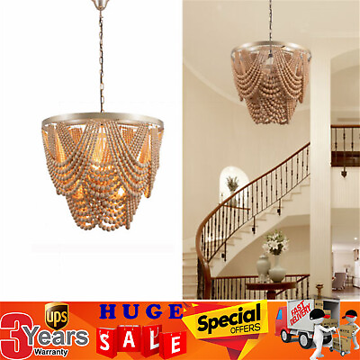 #ad Wooden Beaded Bohemia Style Chandelier Pendant Ceiling Lighting Fixture 4 Light $221.45