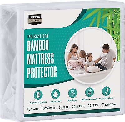 #ad Waterproof Bamboo Mattress Protector Stretches up to 15 Inches Utopia Bedding $21.50