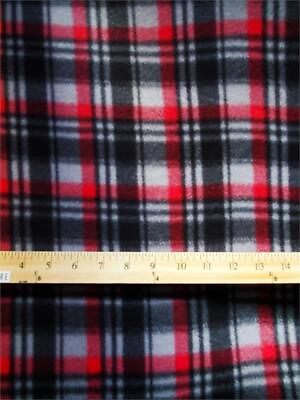 #ad Fleece Printed Fabric Plaid BLACK amp; WHITE RED outline 58quot; Wide Sold by Yard $9.90