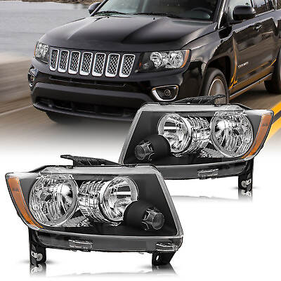 #ad Halogen Pair Headlamp For 2011 2013 Jeep Grand Cherokee 11 17 Compass Headlights $93.59