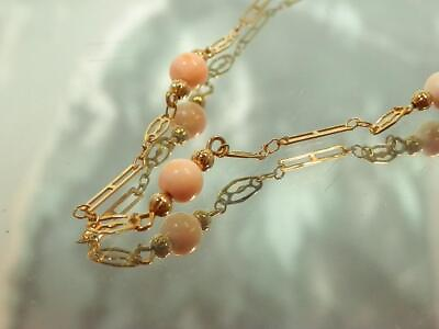 #ad Monet Signed Simple Classic Pink Coral Gold Tone Vintage 80#x27;s Necklace 562n2 $16.49