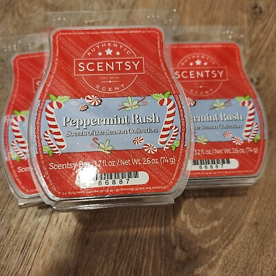 #ad 3 Scentsy Peppermint Rush Wax Bar Melts NEW 3.2 Fl Oz Scents Of The Season $24.83