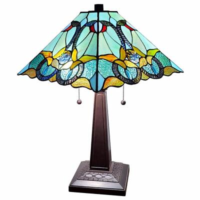 #ad HomeRoots Abstract Stained Glass 2 Light Mission Style Table Lamp Hardwired $207.88