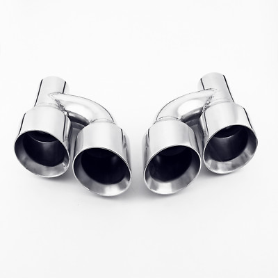 #ad Pair Offset 2.5quot; In Quad 4quot; Out Dual Wall Exhaust Tips Stainless Steel Slant Cut $208.97