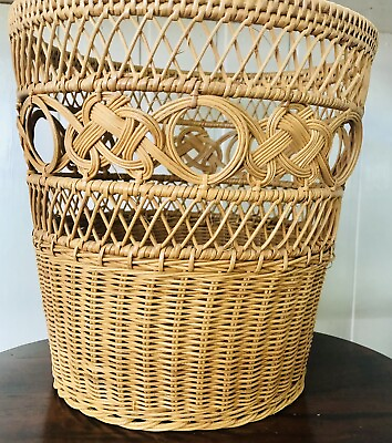 #ad Natural Woven Wicker Waste Basket Round Hippie Cottage Retro Boho Decor Holder $18.50