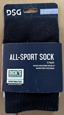 #ad Dicks Sporting Goods All Sport Baseball Socks 1 Pair Black Size 13K 4Y NWT $7.50