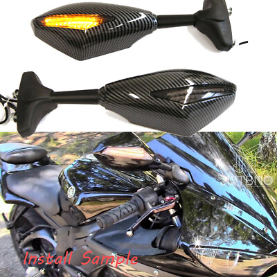 #ad For Yamaha YZF R1 R6 FZ1 FZ6 R3 600R Motorcycle Carbon LED Turn Signals Mirrors $39.75