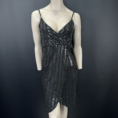 #ad Blue Vanilla Dress 10 Womens Black Silver Shimmer Sparkle Wrap Asymmetric Ladies GBP 15.95