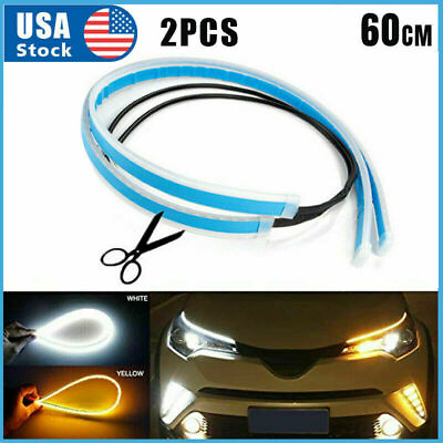 #ad 2 x 60CM LED DRL Light Amber Sequential Flexible Turn Signal Strip for Headlight $13.99