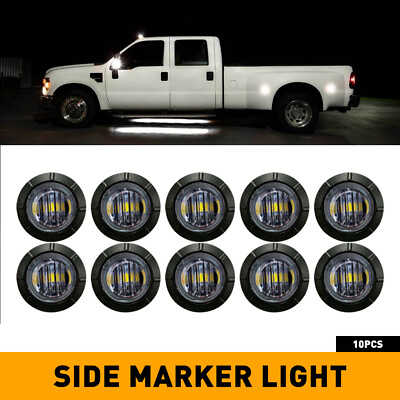 #ad 10X Smoked Round lights Side Marker Truck Trailer White 3 4quot;LED Bullet Light EXC $10.44