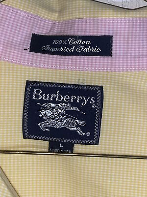 #ad BURBERRY#x27;S Shirt Long Sleeve Collared Button Size Large L Yellow FAST Ship $29.99