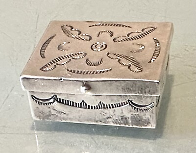 #ad Vintage Antique Mexican Aztec Etched Silver Decor Jewelry Trinket Pill Box $126.65
