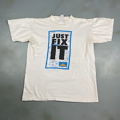 #ad VINTAGE 90s Just Fix It Home Improvement White T Shirt sz Large Men Adult $25.00