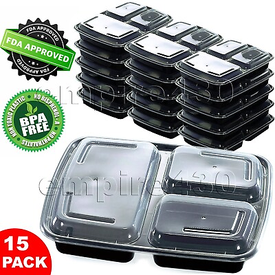 #ad 15 Pack PaczSaver Meal Prep Containers 3 Compartments Food Storage Boxes 32oz $12.99