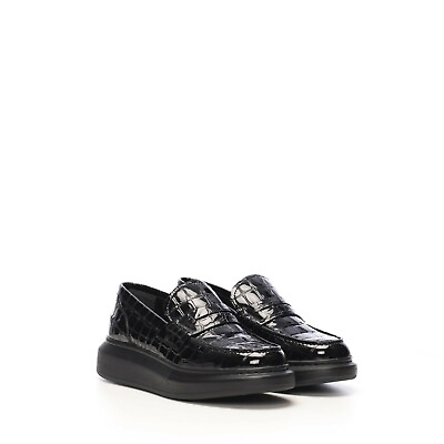 #ad ALEXANDER MCQUEEN 650$ Black Hybrid Loafer In Croc Embossed Patent Leather $234.00