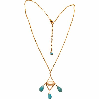 #ad Gold Filled Necklace with Fresh Pearls and Turquoise Beads $314.99