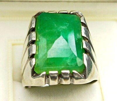 #ad Stunning Rectangular Cut Emerald Handmade Men Ring Size 6 15 Sterling 925 Silver $550.00
