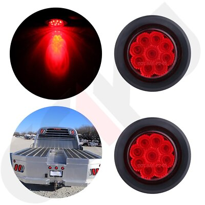 #ad 2X 2quot; Red 9 LED Mount Truck Trailer Round Clearance Side Marker Lights w Grommet $12.99