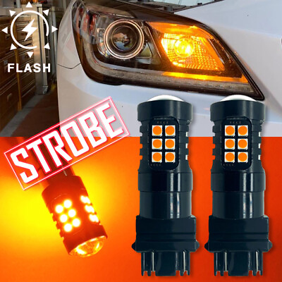 #ad 2X3157 Amber 3030 30SMD Strobe LED Bulbs Brake Stop Turn Signals Bulb Side Lamp $12.58