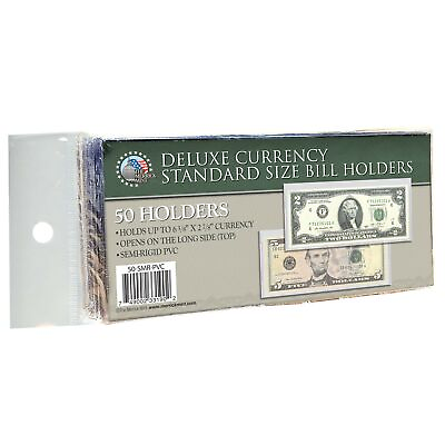 50 CURRENCY DELUXE HOLDERS Semi Rigid Vinyl for Banknotes Money Dollar Bill $15.98