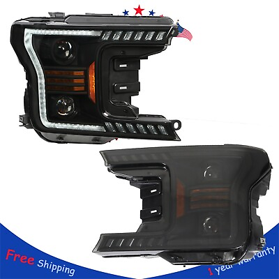 #ad For 2018 2019 2020 LED Ford F150 Black Switchback Bar Projector Headlight Set $409.99