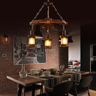 #ad Retro Wooden LED Chandelier Anchor Industrial Pendant Lamp Ceiling Light Fixture $76.95
