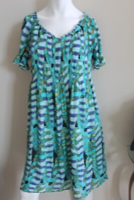 #ad Amanda lane Size 12 L Dress Evening Casual Womens Chiffon Blue Green Multicolor $15.50