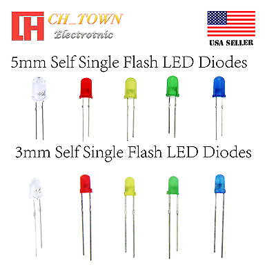3 5 mm Water Clear Diffused Self Flash Flashing White Red Blue Light LED Diodes $5.99