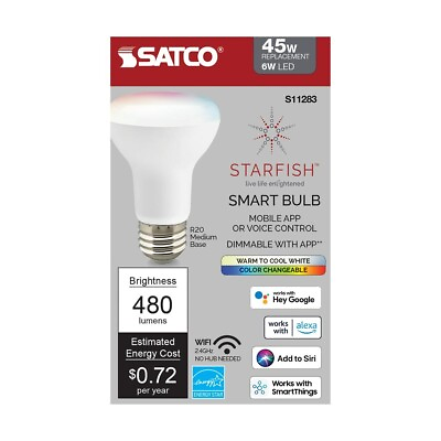 #ad Satco S11283 6 Watt R20 LED RGB amp; Tunable White Starfish IOT 120 Volts $15.99