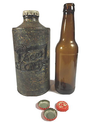 #ad *NEW* Vintage Beer Cap Keeper Vintage metal antique finish beer can with slot $30.16