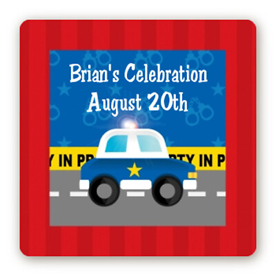 #ad Police Car Birthday Party Square Personalized Birthday Party Stickers $6.00