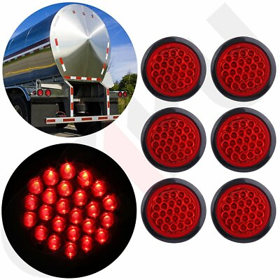 6x Red 24 LED Stop Turn Tail Brake 4quot; Round Lights for Kenworth Peterbilt Rubber $30.59