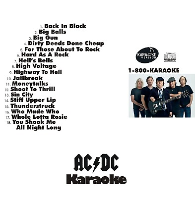 #ad CUSTOM KARAOKE AC DC 18 GREAT SONG cdg CDG HARD TO FIND AC DC BACK IN BLACK $39.95