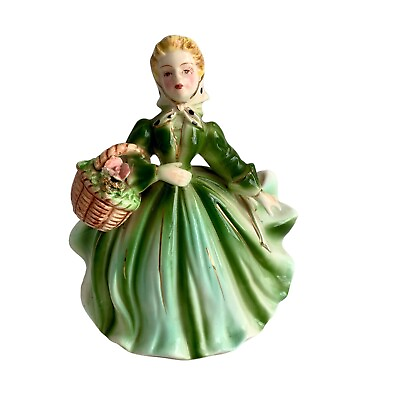 #ad Vintage Lady Planter Green Dress Scarf Flower Basket $24.95