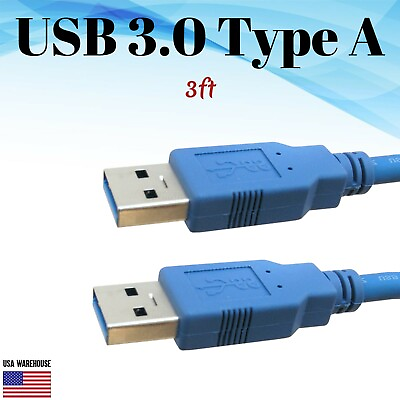 #ad 3ft USB 3.0 Type A Male to A Male Blue Cable High Speed Data Transfer Charger $4.99