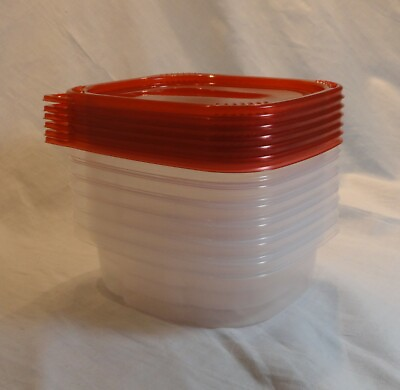 #ad 6 Plastic Storage Clear Containers Rectangle Red Lids Organize Buy More amp; Save $8.99