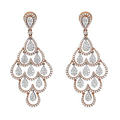 #ad Pave Set Round Cut Diamond Chandelier Earrings 18K Rose Gold 3.37Cttw $6211.99