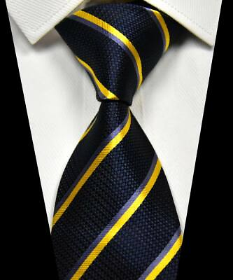 #ad New Classic Striped Dark Blue Yellow 100% Silk Men#x27;s Necktie Neck Tie 3.15#x27;#x27; 8CM $9.99