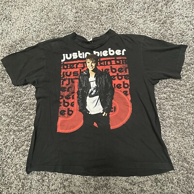 #ad 2010 Justin Bieber My World Tour T Shirt Adult Large Black Promo Concert $24.95
